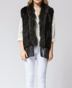 16-001June rabbit fur vest with raccoon fur collar  (2)