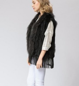 16-001June rabbit fur vest with raccoon fur collar  (3)