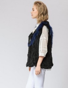 16-005June knitted rabbit fur vest with raccoon fur trim (5)