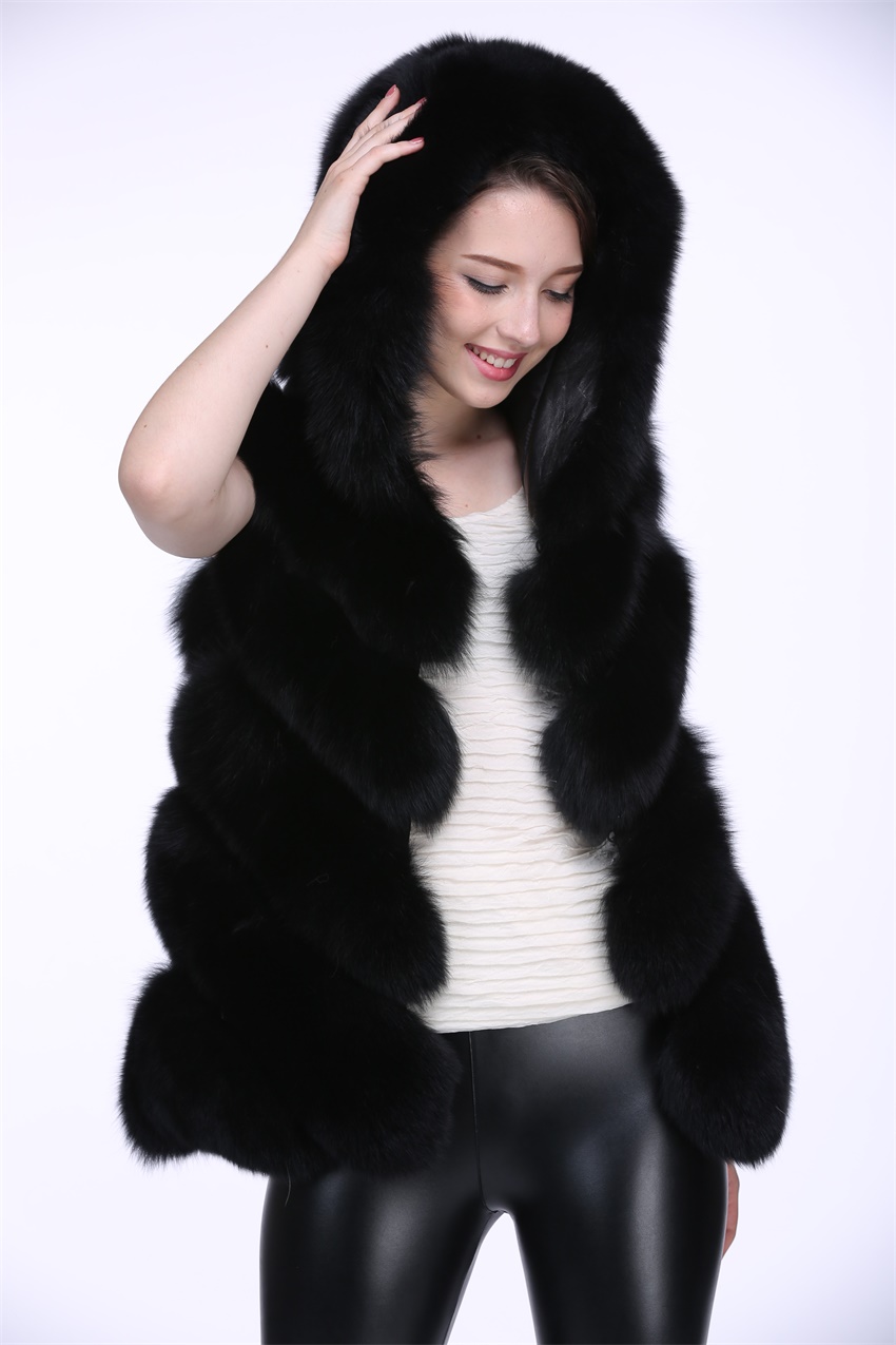 black fur vest with hood