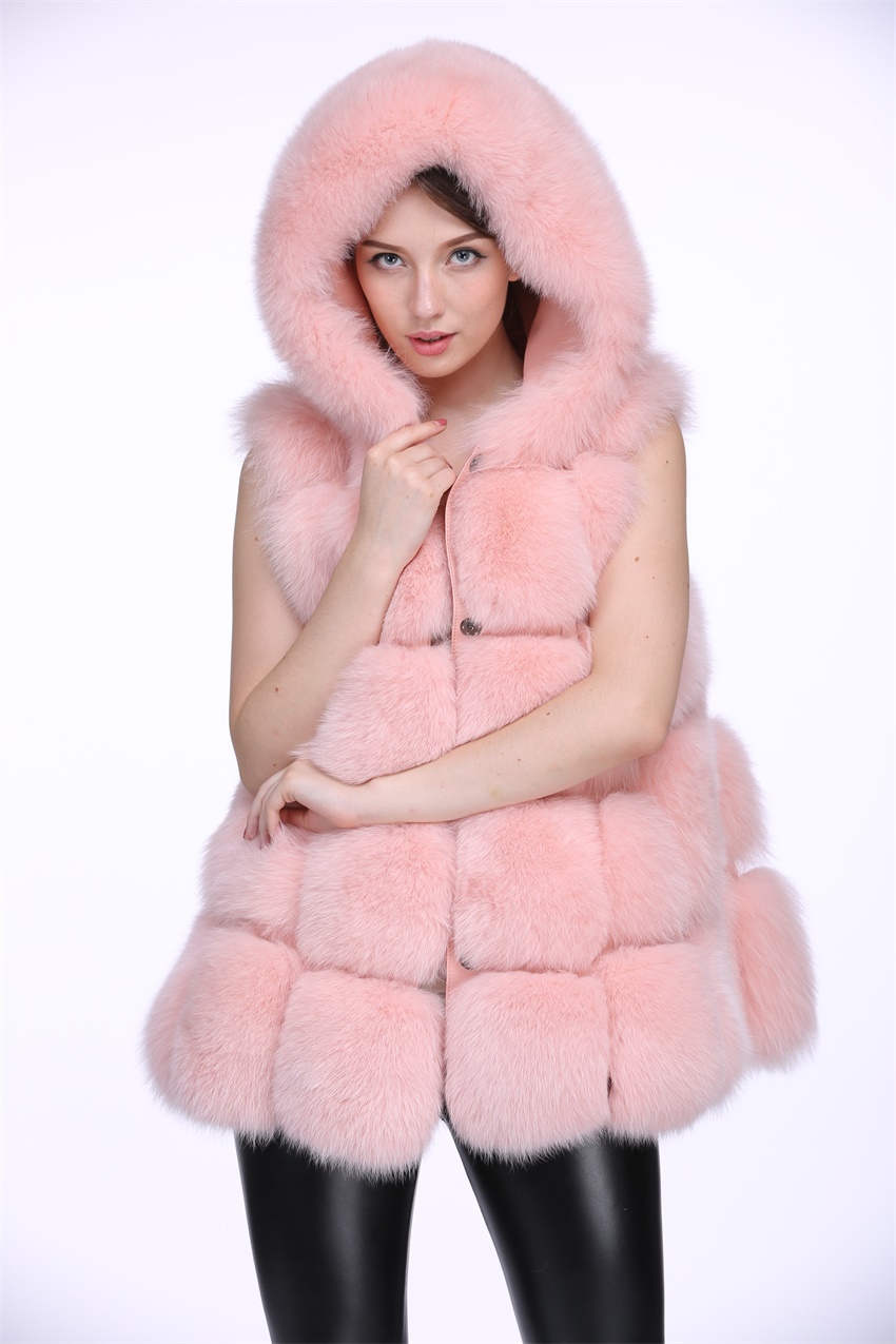 fox fur vest with hood