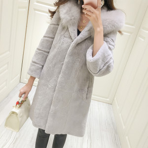 1703080 rabbit fur long coat with hood with fox fur trimming eileenhou ailn fur (56)