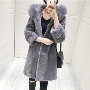 1703080 rabbit fur long coat with hood with fox fur trimming eileenhou ailn fur (8)