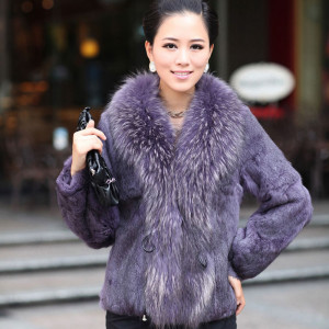 1701004 rabbit fur coat with raccoon fur collar (1)