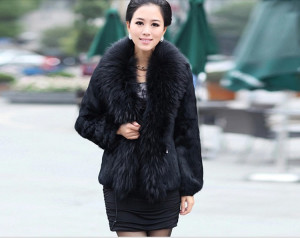 1701004 rabbit fur coat with raccoon fur collar (6)