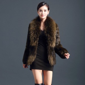 1701004 rabbit fur coat with raccoon fur collar (9)