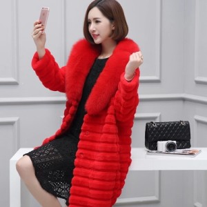 1701012 rex rabbit fur coat with fox fur collar (1)