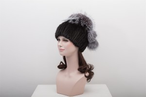 1704116 knitted mink fur hat with silver fox fur top eileenhou lvcomeff (11)