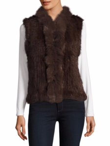 1705027 knitted rabbit fur gilet with fox fur collar front ailin fur (1)