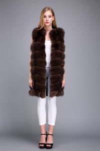 1706008 (25) long fox fur vest lvcomeff dark brown