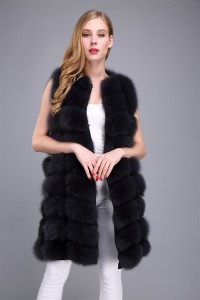 1706008 fox fur long vest navy blue color eileenhou (12)