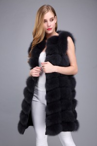 1706008 fox fur long vest navy blue color eileenhou (15)