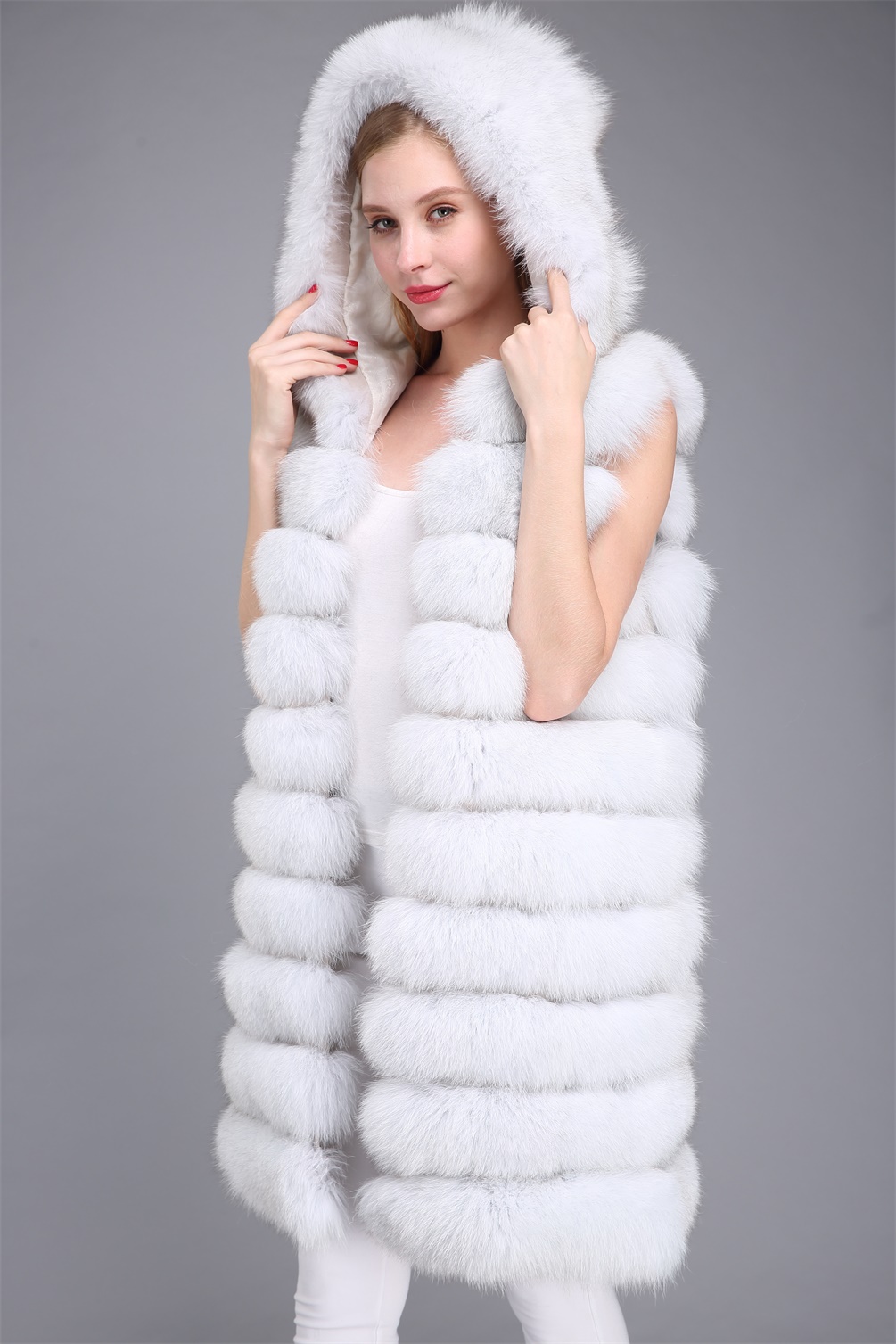 fox fur vest with hood