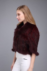 1706028 knitted mink fur shawl with fox fur collar eileenhou wine (18)