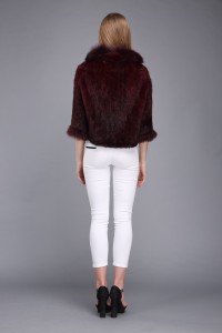 1706028 knitted mink fur shawl with fox fur collar eileenhou wine (2)