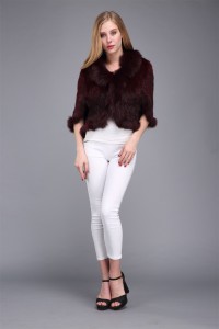 1706028 knitted mink fur shawl with fox fur collar eileenhou wine (4)