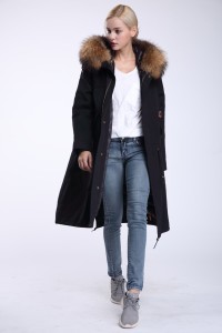 1707005 down coat with raccoon fur hood trimming (2)