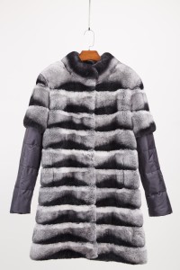 1708148 rex rabbit fur chinchilla coat with down sleeve (2)