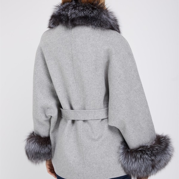 grey wool coat with fur hood