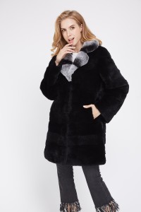 1807029 BLACK REX RABBIT FUR COAT WITH CHINCHILLA COLLAR LVCOMEFF (18)