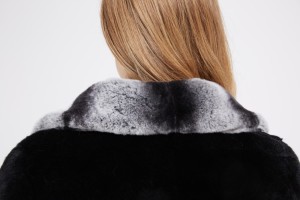 1807029 BLACK REX RABBIT FUR COAT WITH CHINCHILLA COLLAR LVCOMEFF (30)