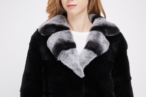 1807029 BLACK REX RABBIT FUR COAT WITH CHINCHILLA COLLAR LVCOMEFF (31)