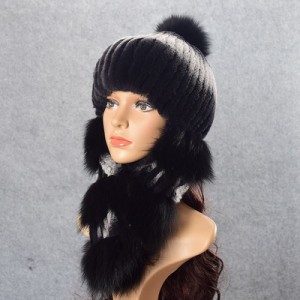 1808029 KNITTED REX RABBIT FUR HAT WITH EARMUFFS SILVER FOX (12)