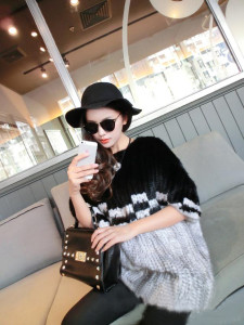 1809010 knitted mink fur poncho eileenhou black gray (5)